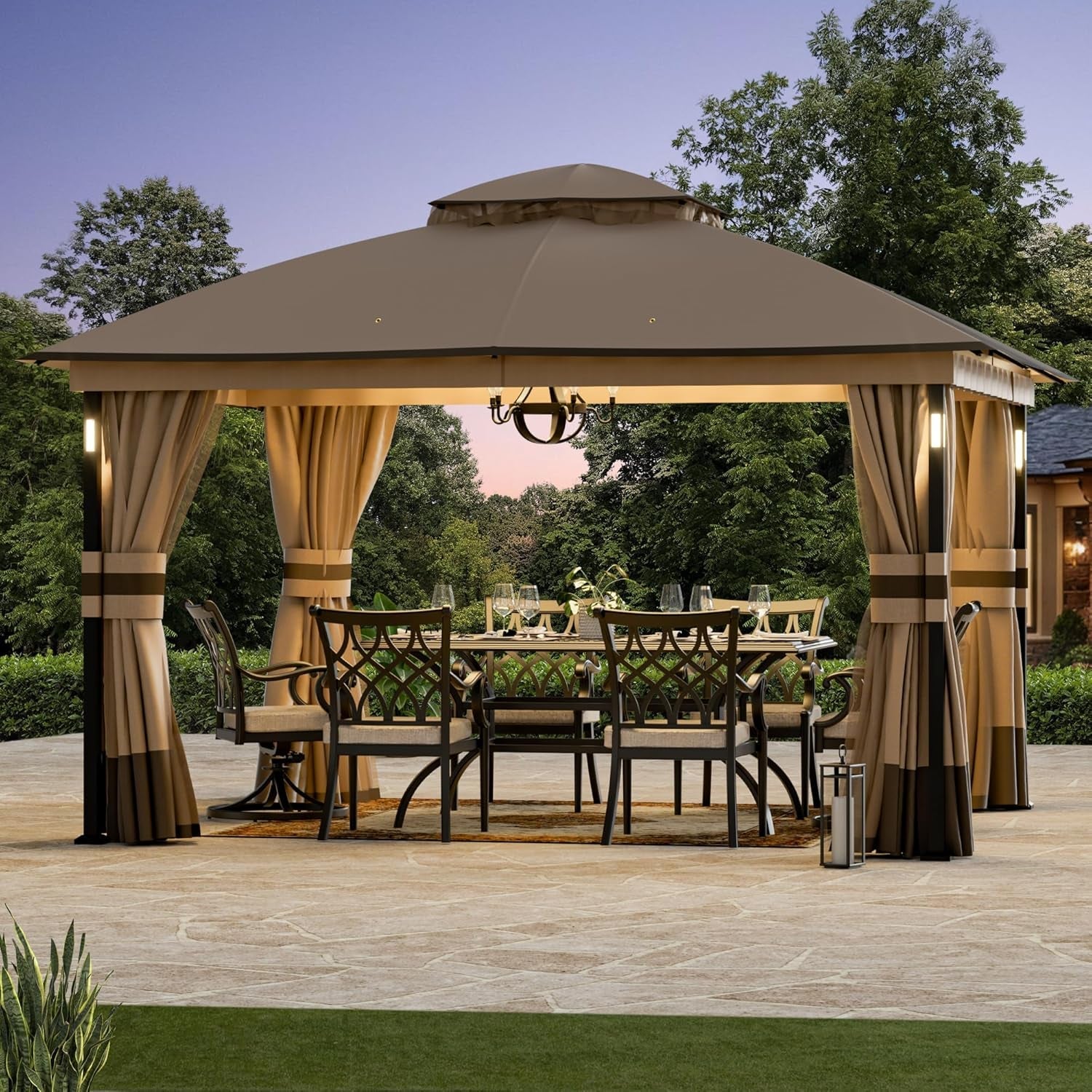 Heavy Duty Patio Gazebo with LED Lights and Speaker