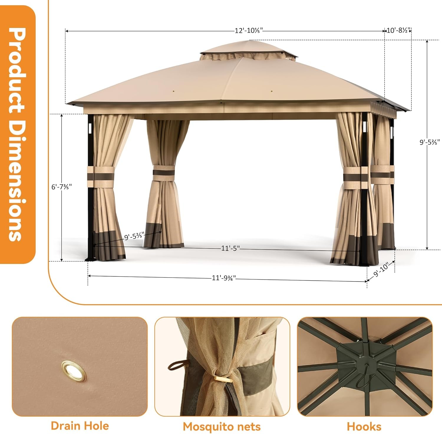 Heavy Duty Patio Gazebo with LED Lights and Speaker
