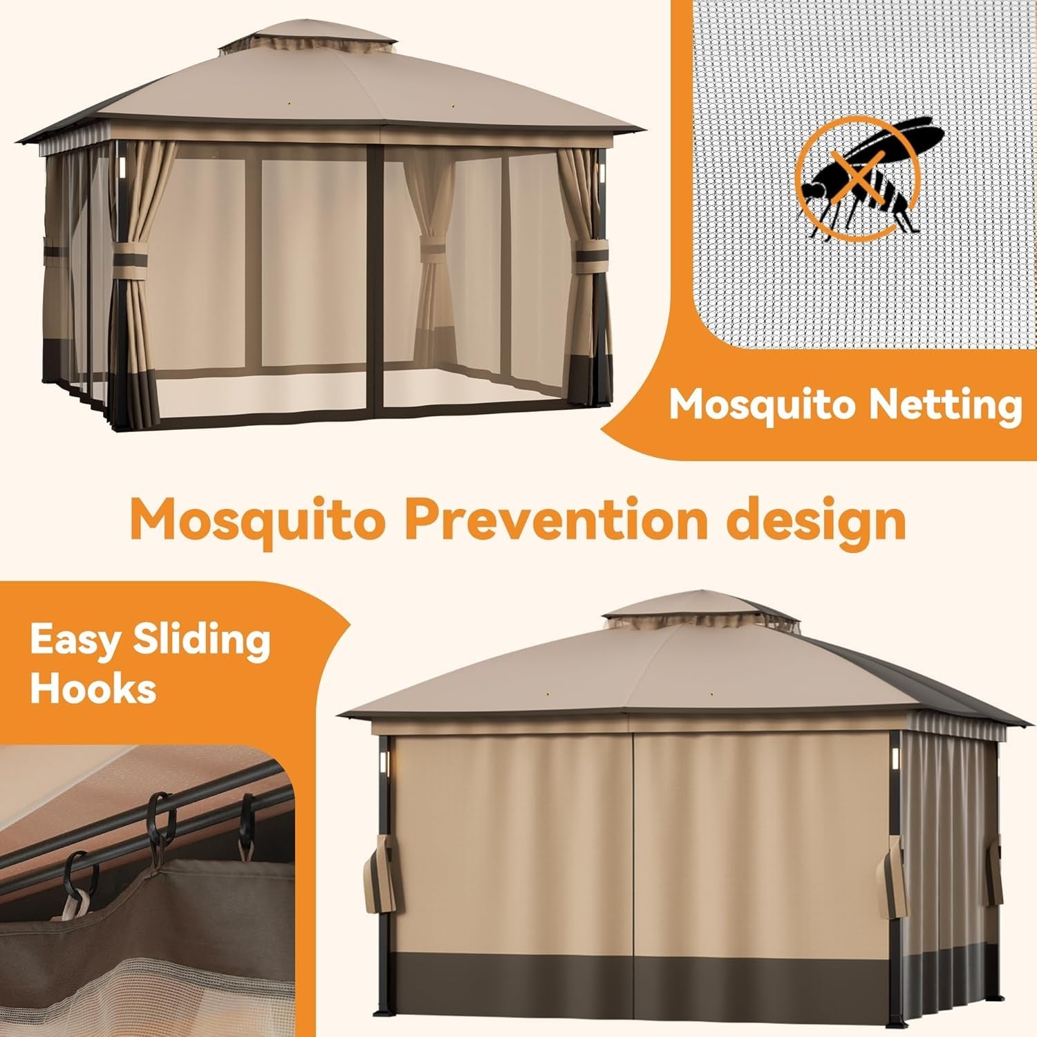 Heavy Duty Patio Gazebo with LED Lights and Speaker