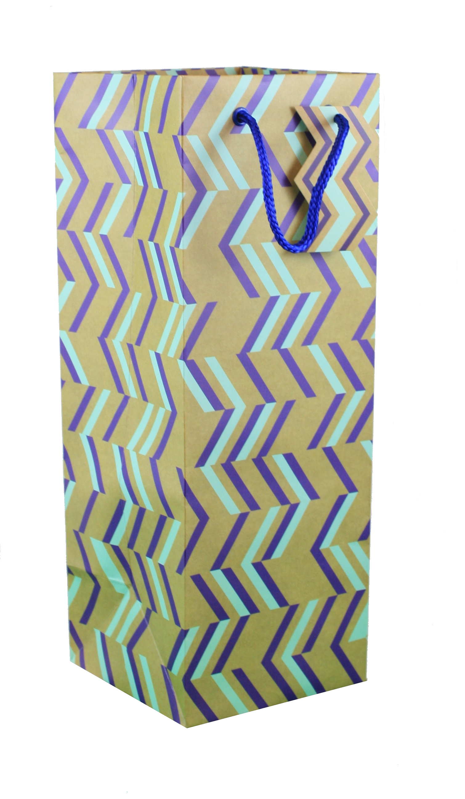 Heavyweight Bottle Gift Bag - Kraft Geometric