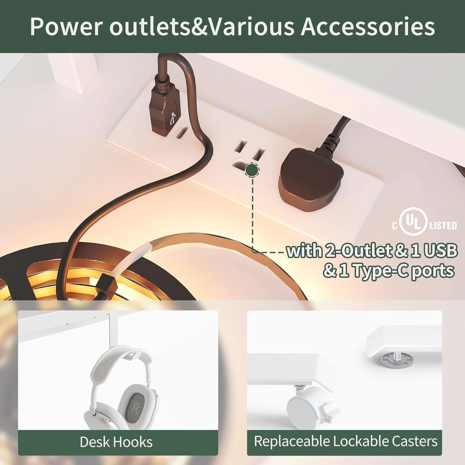 Height Adjustable L Shaped Standing Desk with Power Outlets