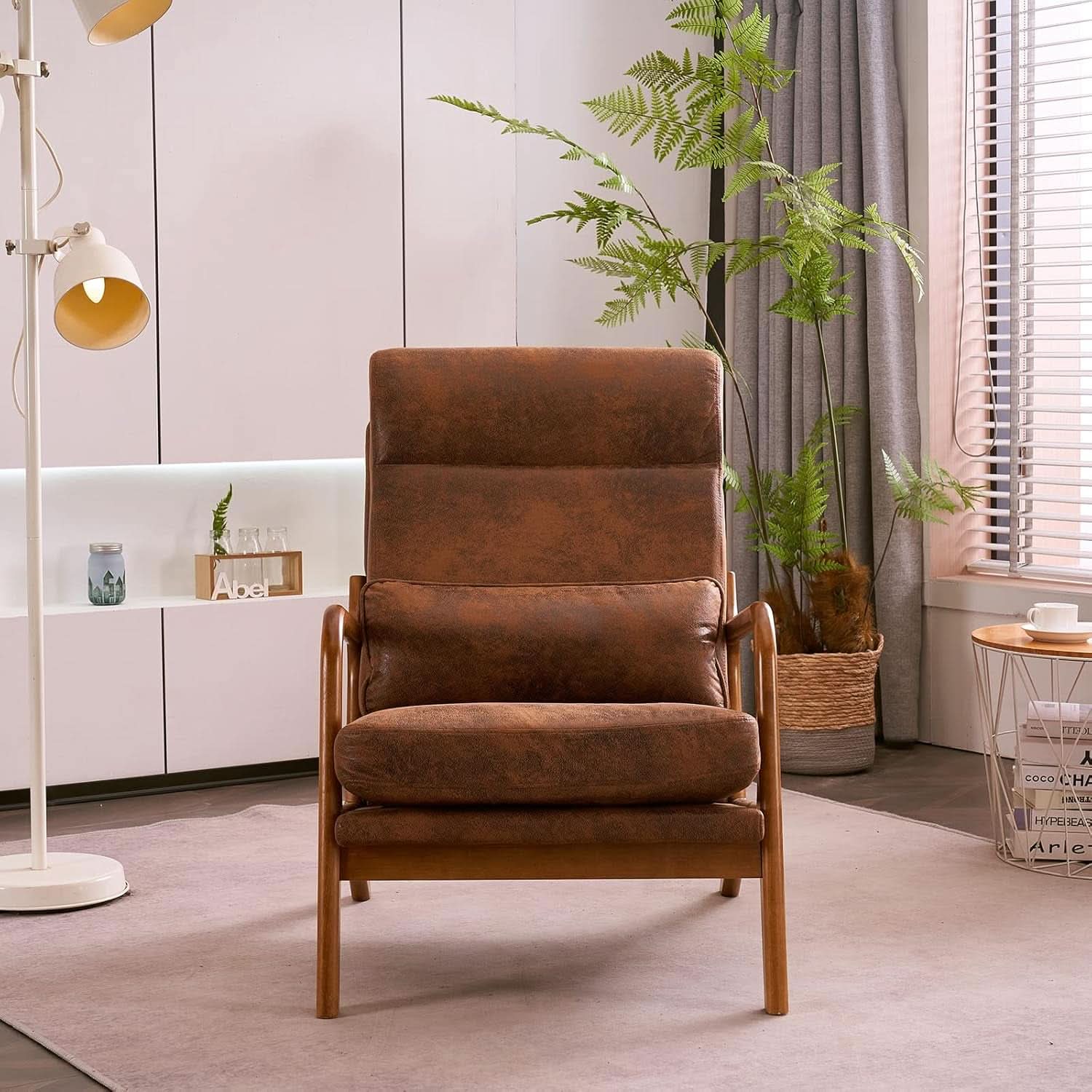 High Back Microfiber Accent Chair Mid Century Modern