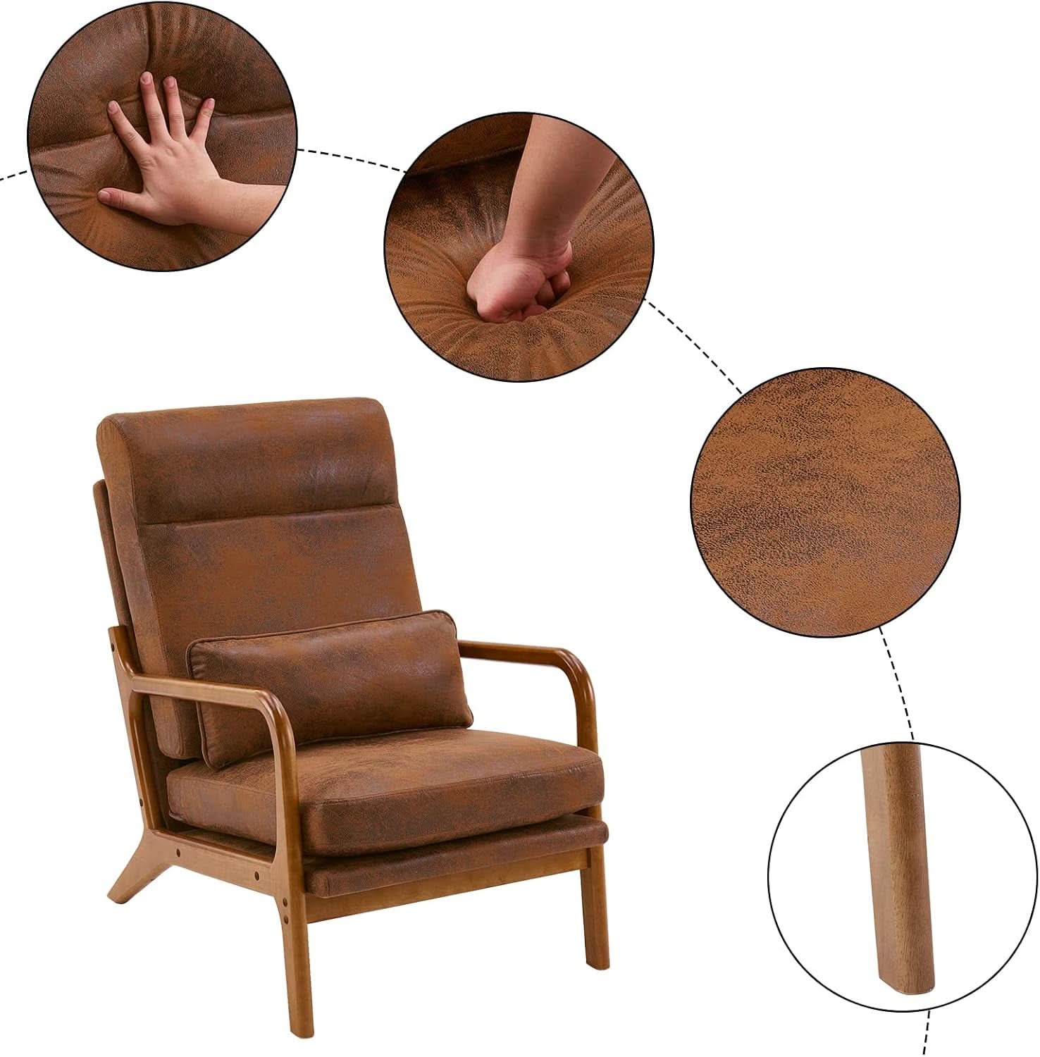 High Back Microfiber Accent Chair Mid Century Modern
