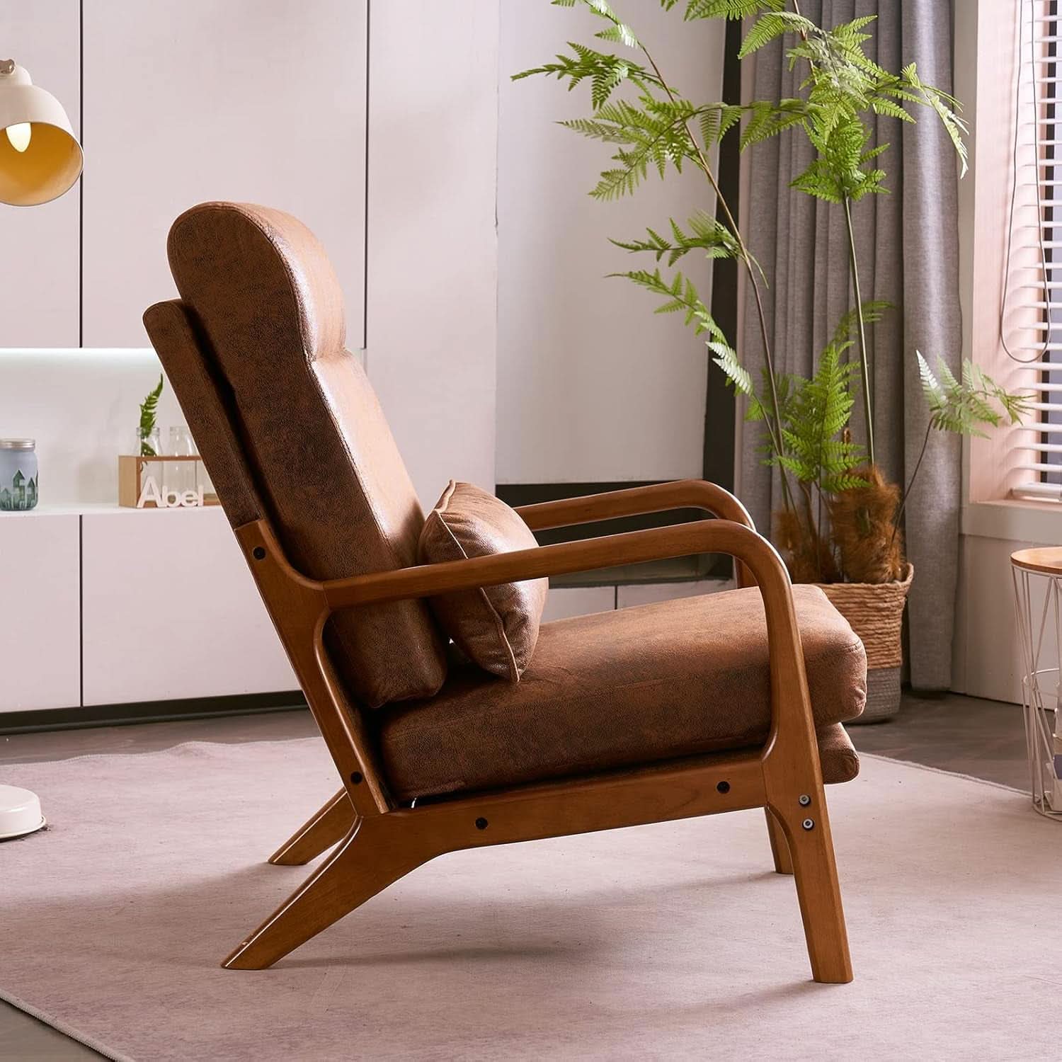 High Back Microfiber Accent Chair Mid Century Modern