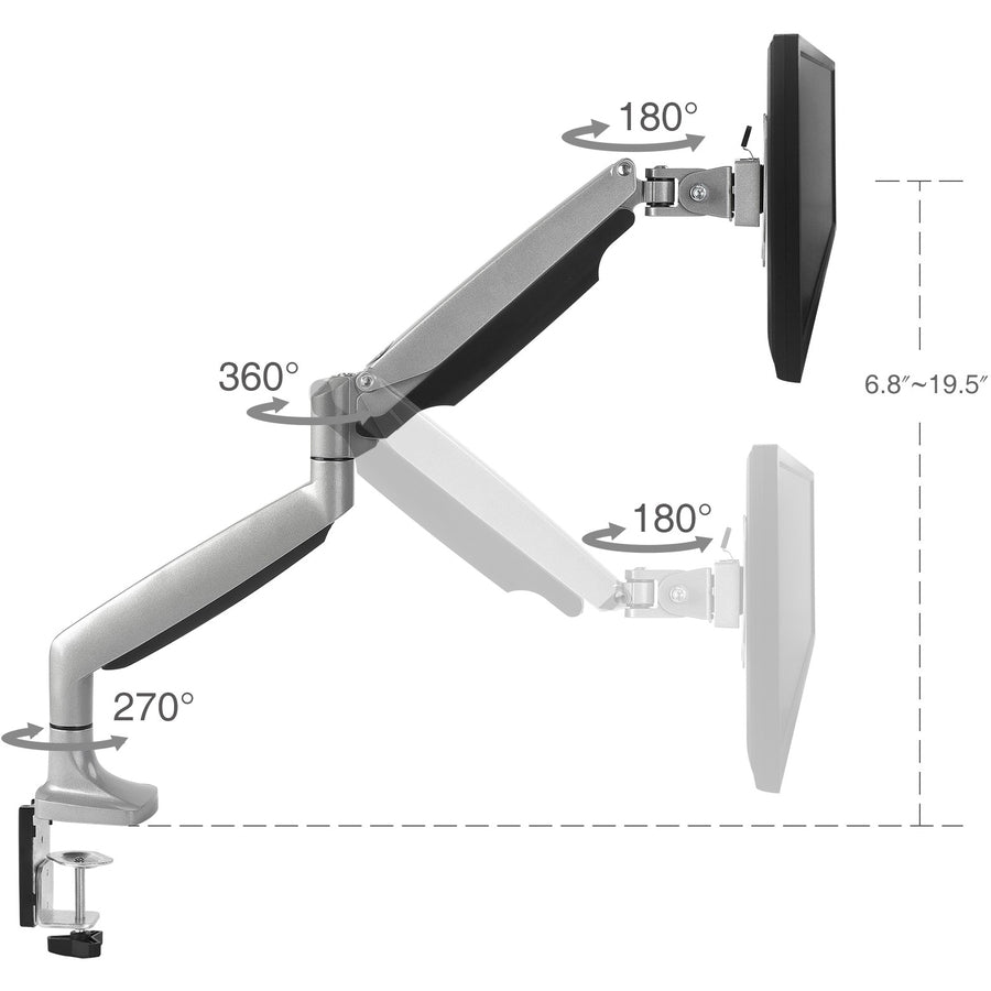 High Premium Aluminum Gas Spring Desk Mount - 13 to 32" - Single Monitor - Max load 19.8Ibs CE-MT2D12-S1