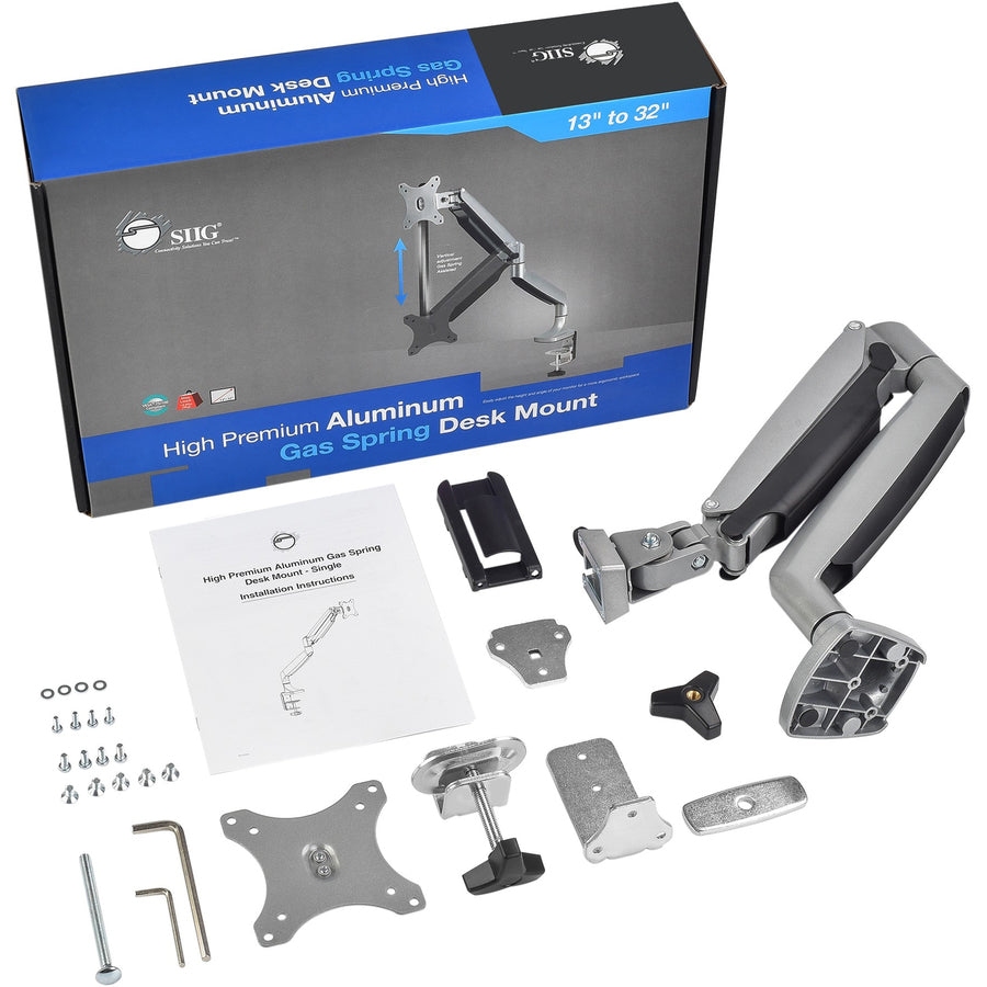 High Premium Aluminum Gas Spring Desk Mount - 13 to 32" - Single Monitor - Max load 19.8Ibs CE-MT2D12-S1