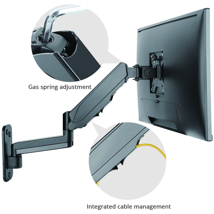 High Premium Aluminum Gas Spring Wall Mount - Single Monitor 17 to 34" - weight up to 19.8 lbs" CE-MT2L12-S1
