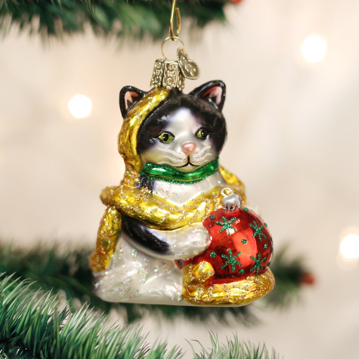 Holiday Kitten Glass Blown Ornament