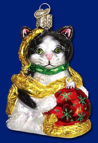 Holiday Kitten Glass Blown Ornament