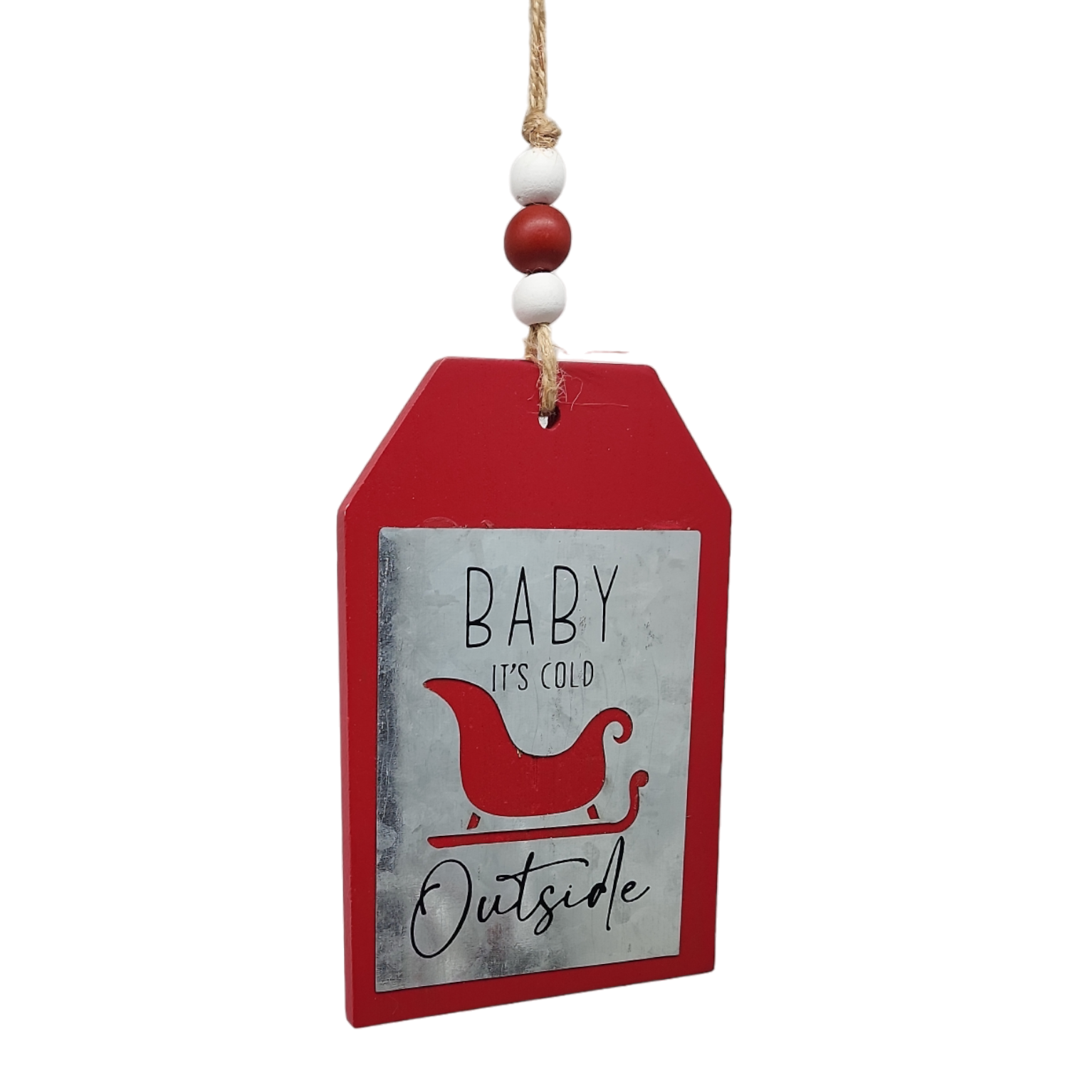 Holiday Tag Sign with Beaded Hanger -