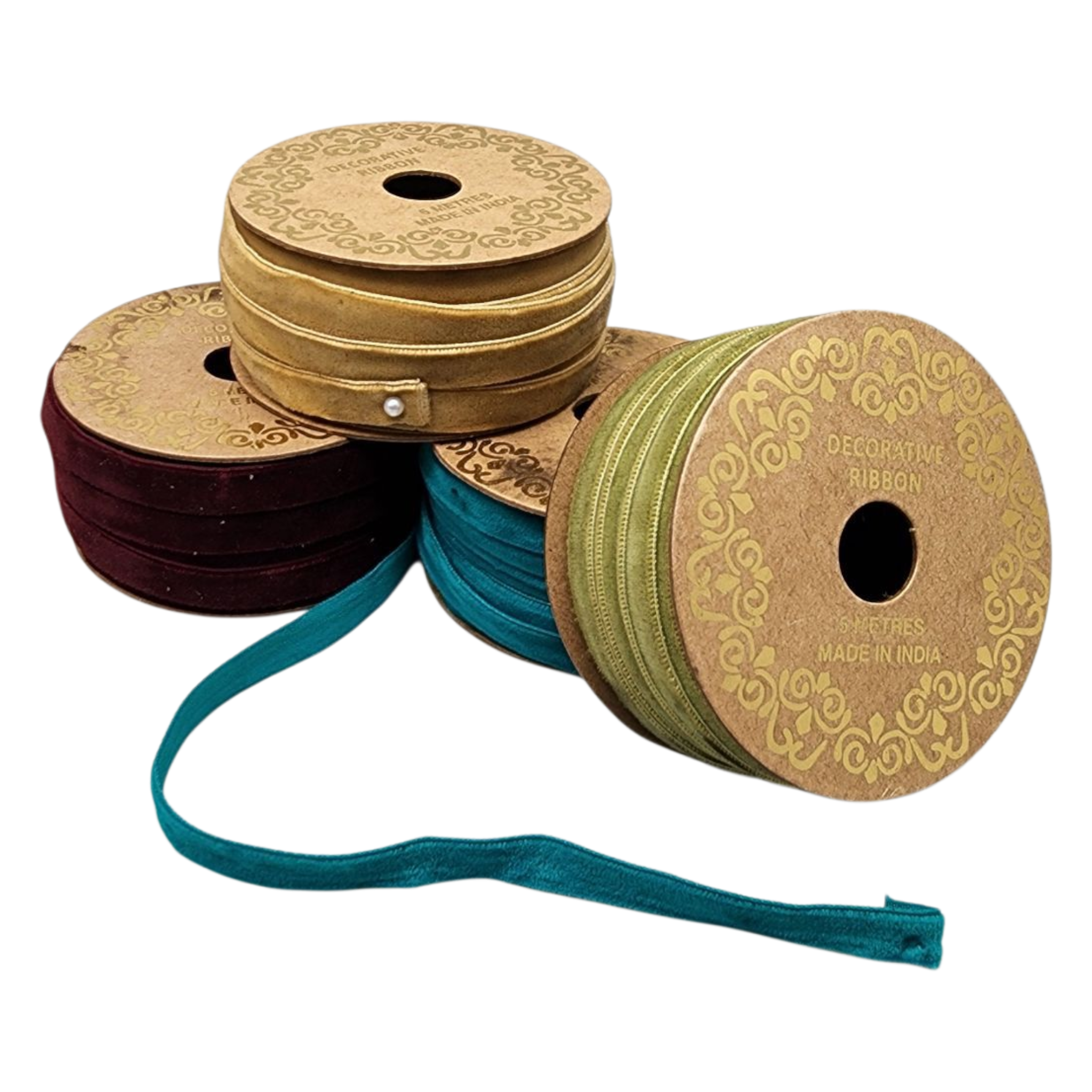 Holiday Velvet Ribbon Set in Mango Wood Box