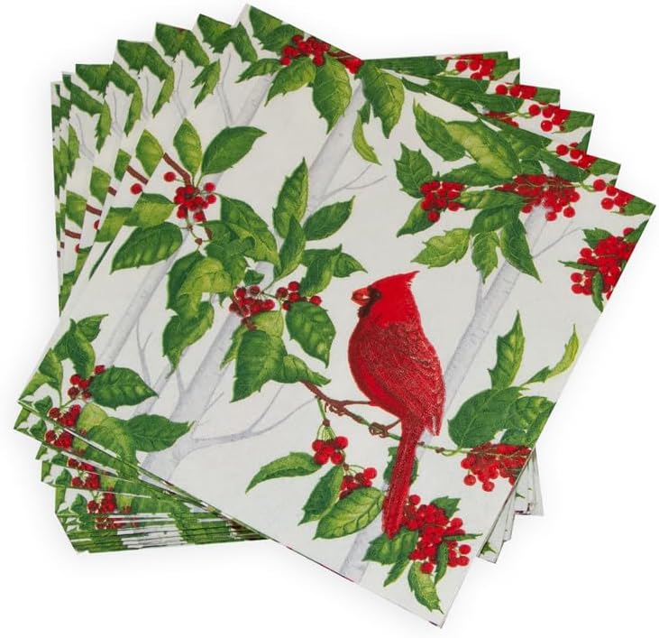 Holly And Songbirds White And Silver Cocktail Napkins