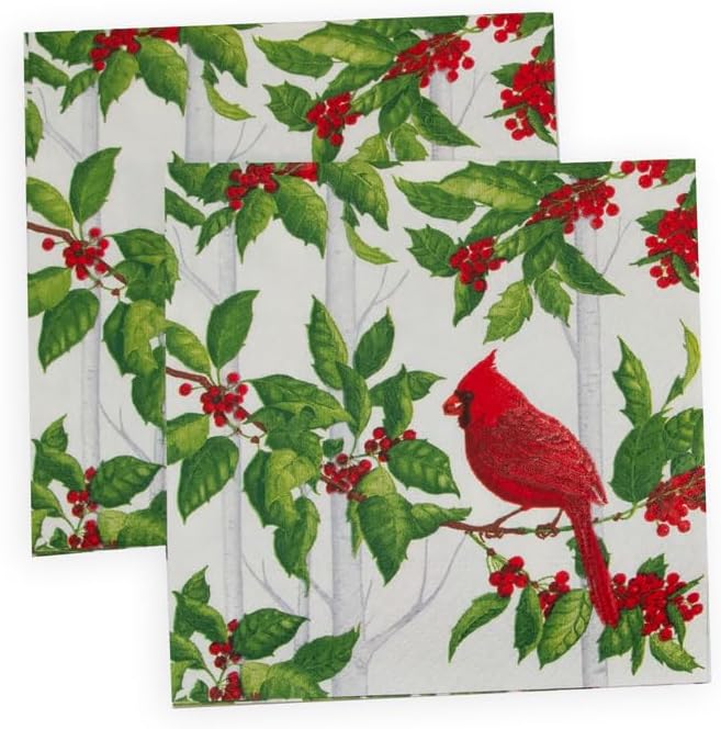 Holly And Songbirds White And Silver Cocktail Napkins