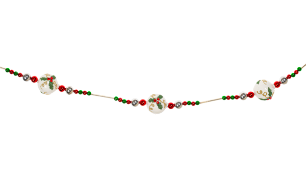 Holly Ball Glass Garland - 72 Inches