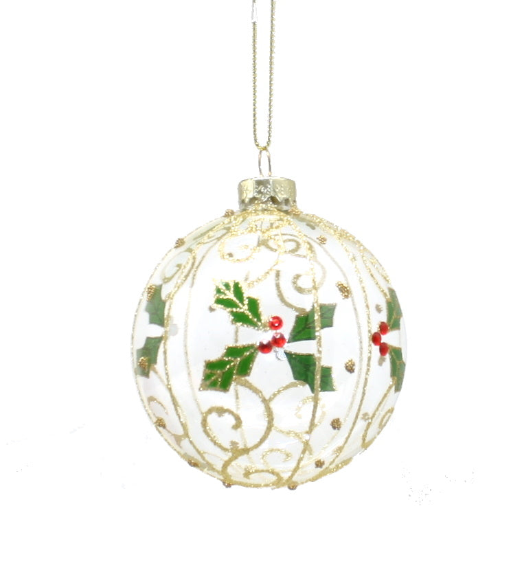 Holly Berry Glass Ornament Ball