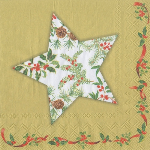 Holly Star Gold Cocktail Napkin