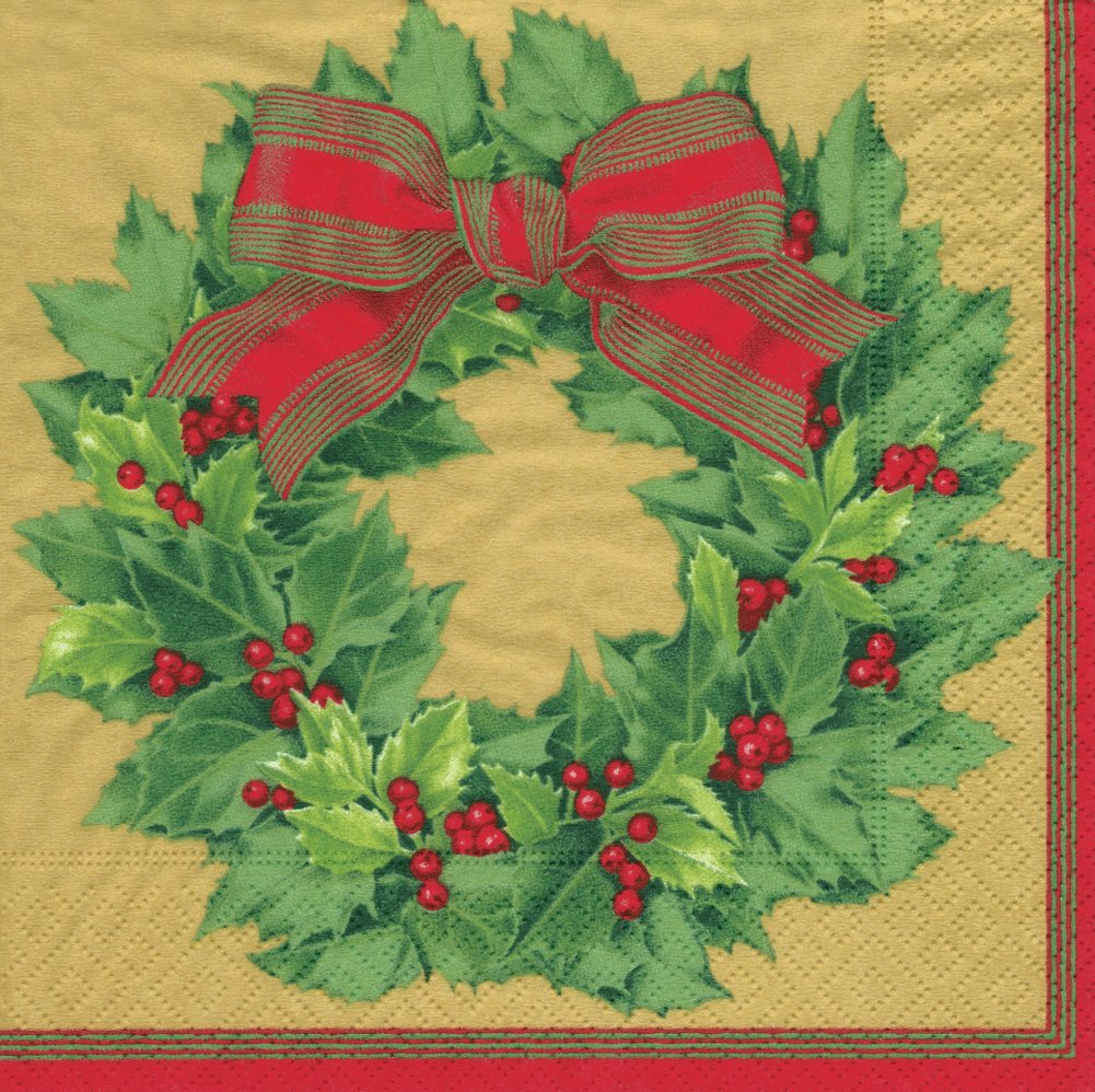 Holly Wreath Gold - Cocktail Napkin