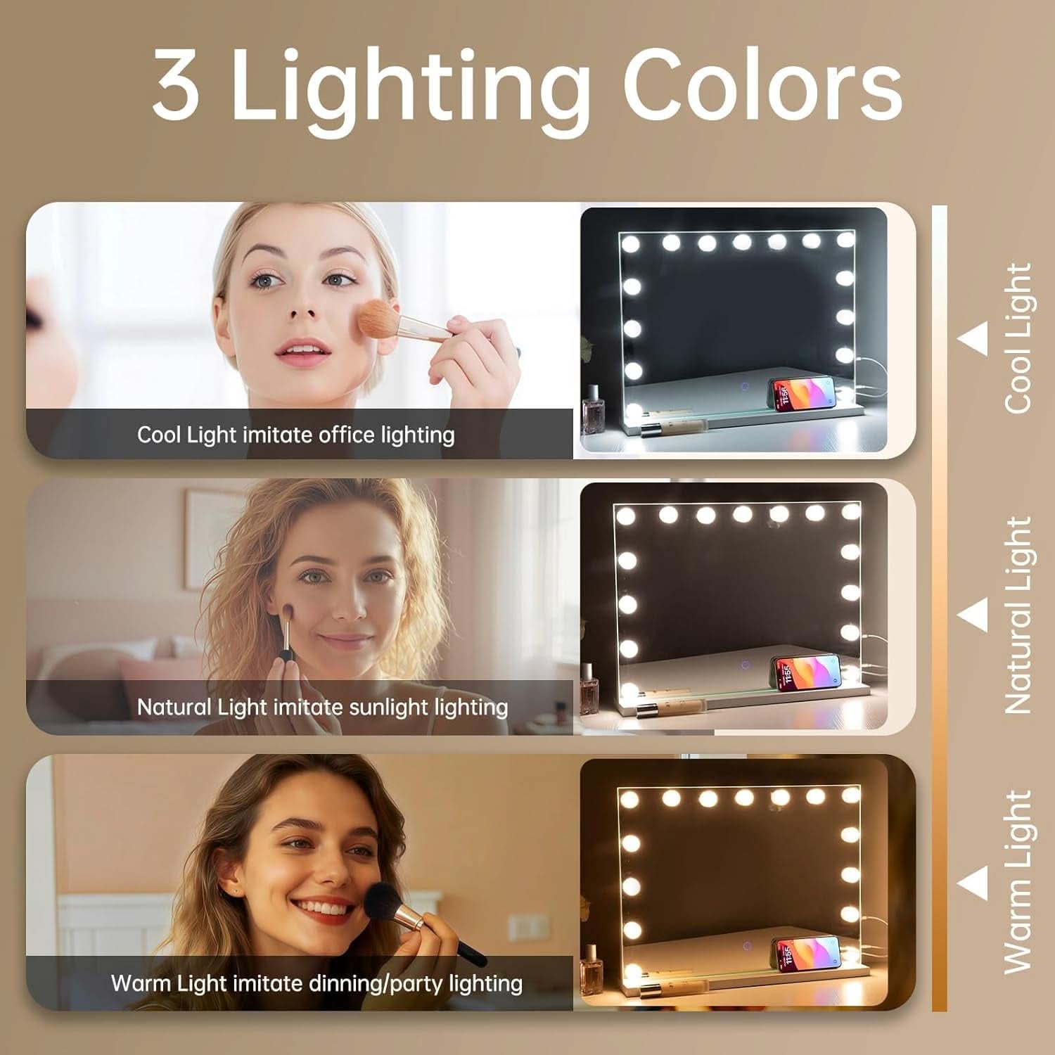 Hollywood Vanity Mirror With Lights 23x18 Inch Desk Or Wall Mount