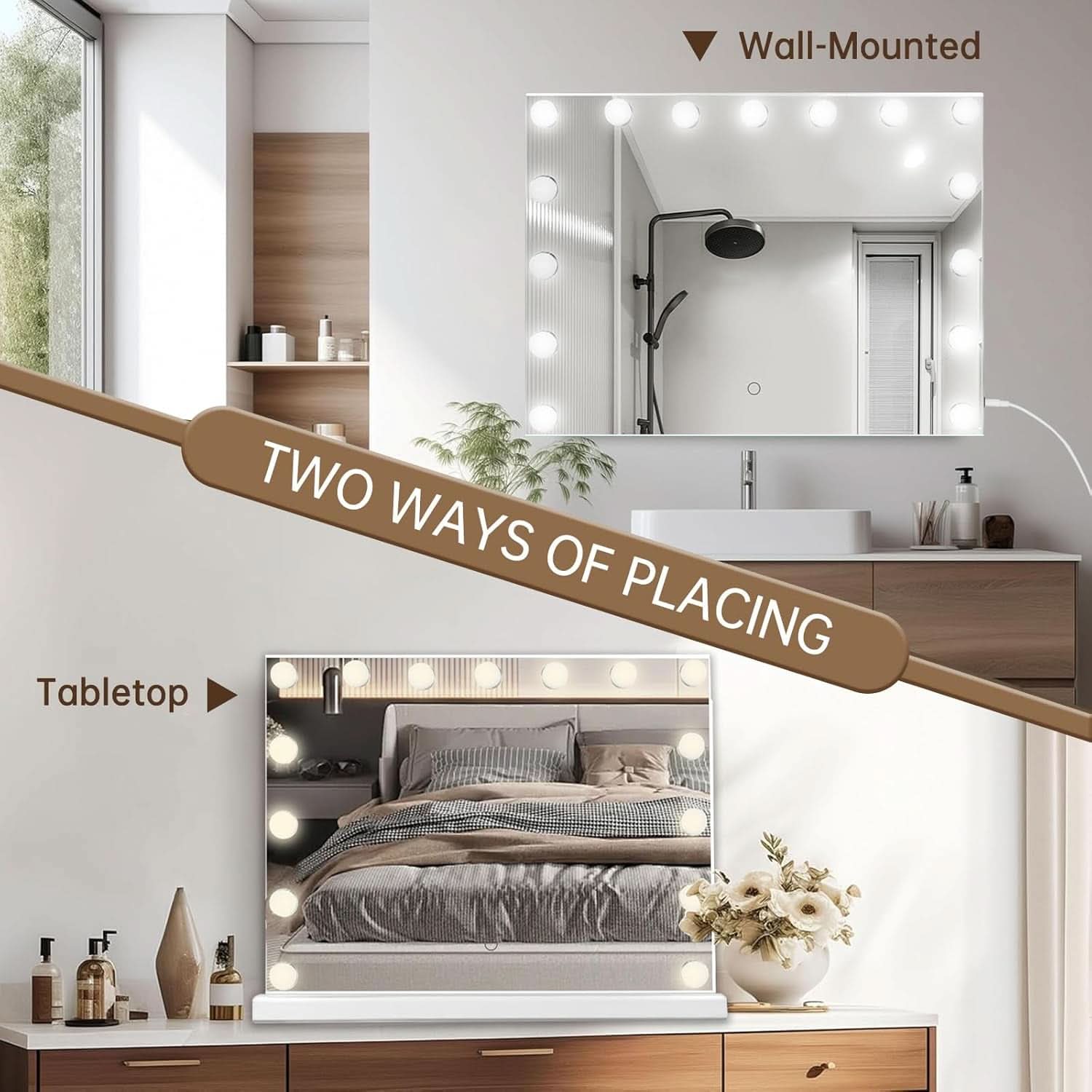 Hollywood Vanity Mirror With Lights 23x18 Inch Desk Or Wall Mount
