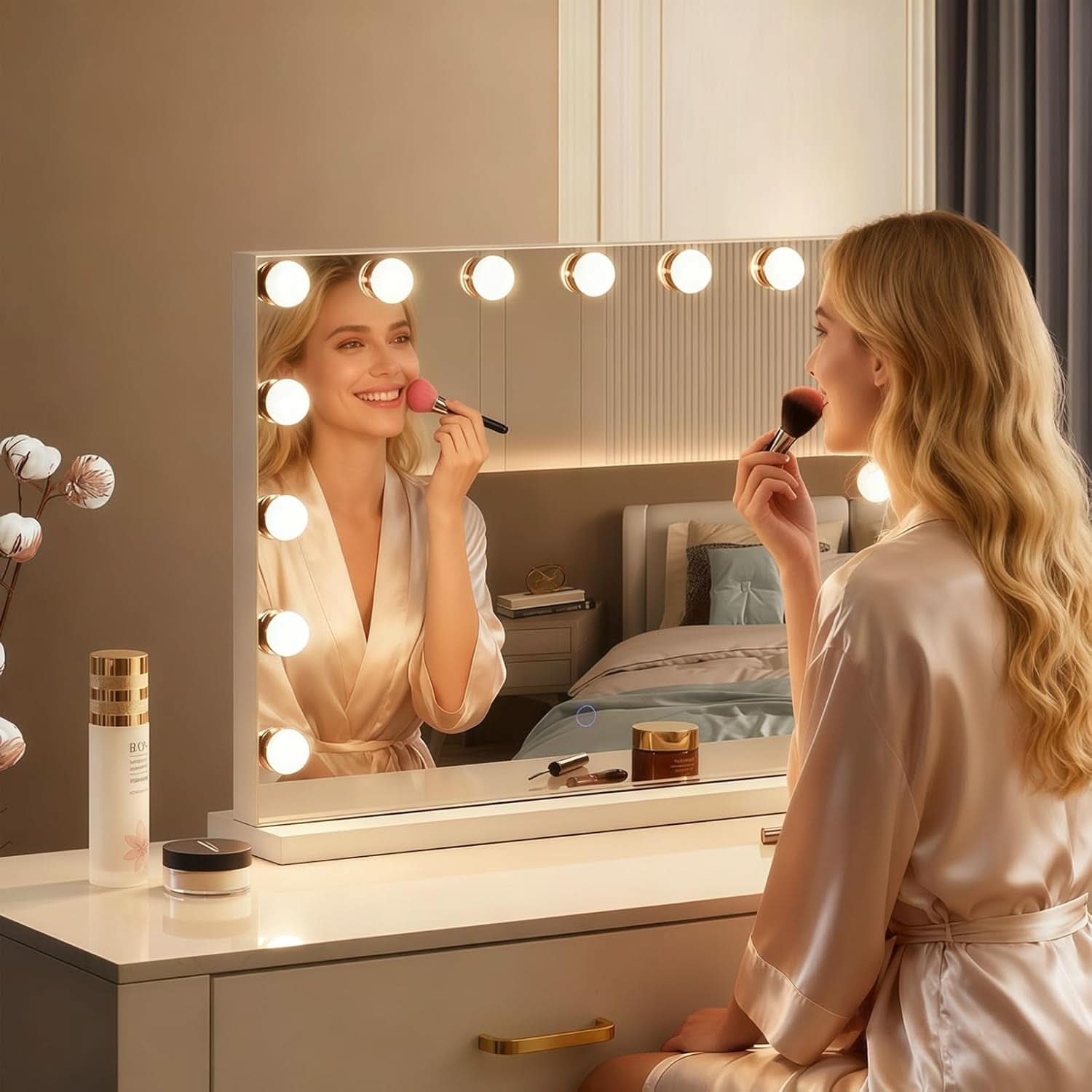 Hollywood Vanity Mirror With Lights 23x18 Inch Desk Or Wall Mount
