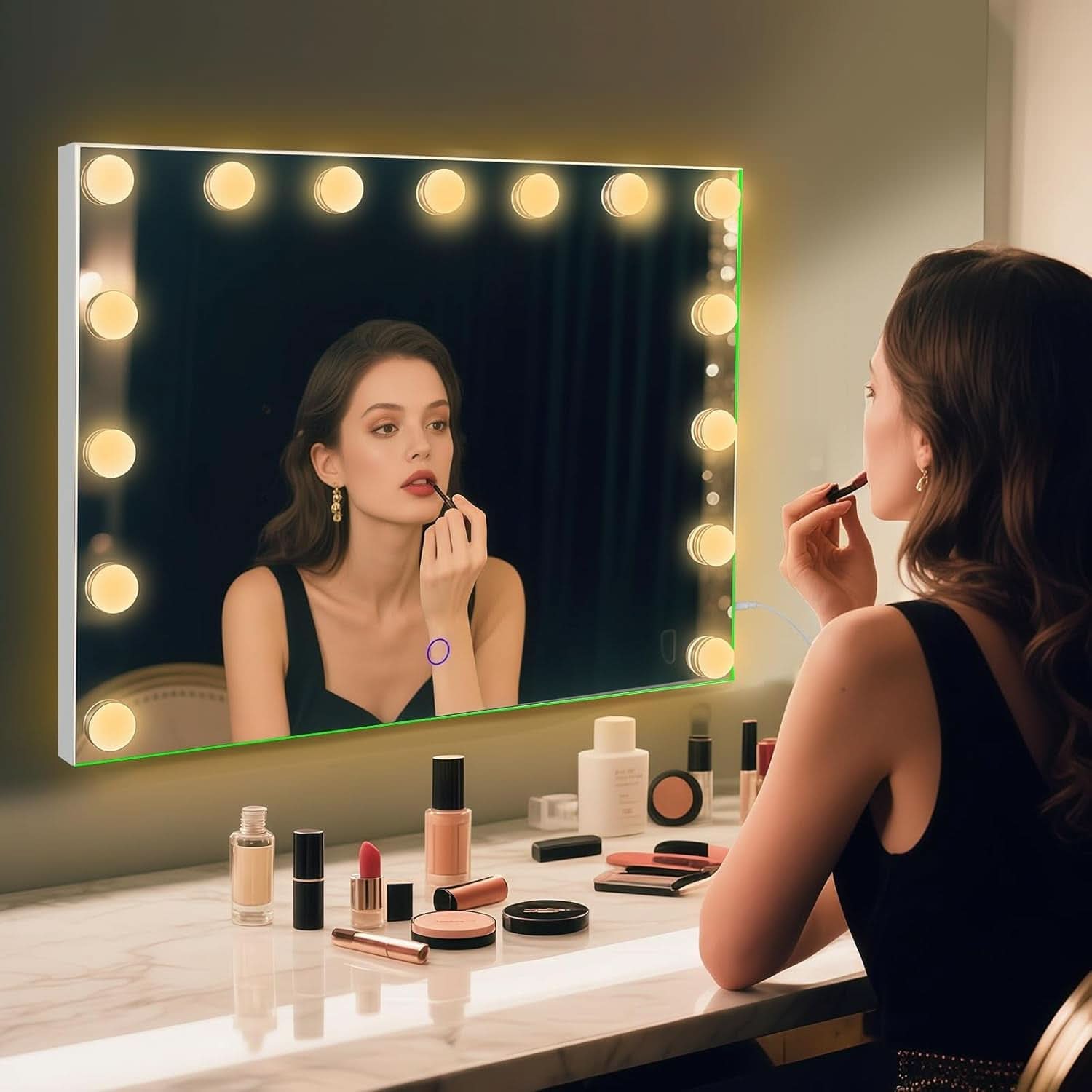 Hollywood Vanity Mirror With Lights 23x18 Inch Desk Or Wall Mount