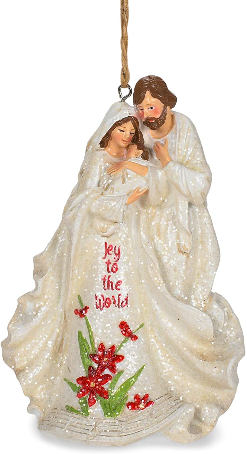Holy Family with Poinsettia Ornament