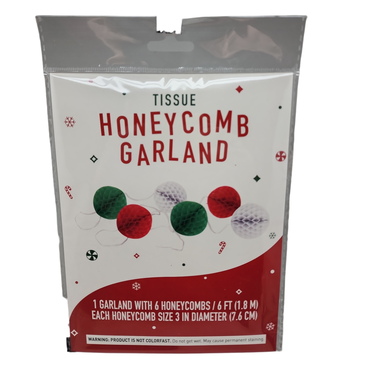Honeycomb Ball Party Garland- Red Green and White