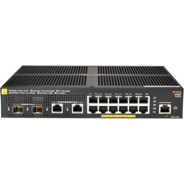 Hpe Aruba 2930F 12G Poe+ 2G/2Sfp+ - Switch - L3 - Managed - 12 X 10/100/1000 (Poe+) + 2 X 1 Gigabit / 10 Gigabit Sfp+ (Uplink) + 2 X 10/100/1000 - Rack-Mountable - Poe+ (139 W)