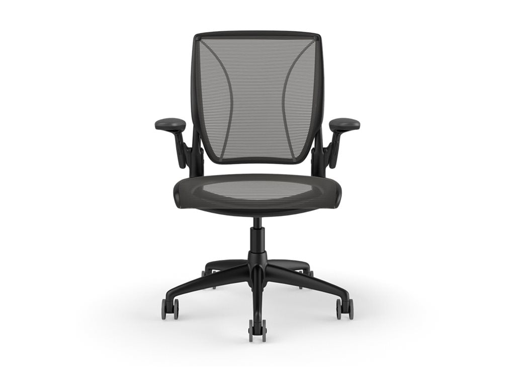 Humanscale Diffrient World - Chair - task - ergonomic - armrests - L-shaped - tilt - swivel - Pinstripe mesh - black W11BN10N10SHNSC