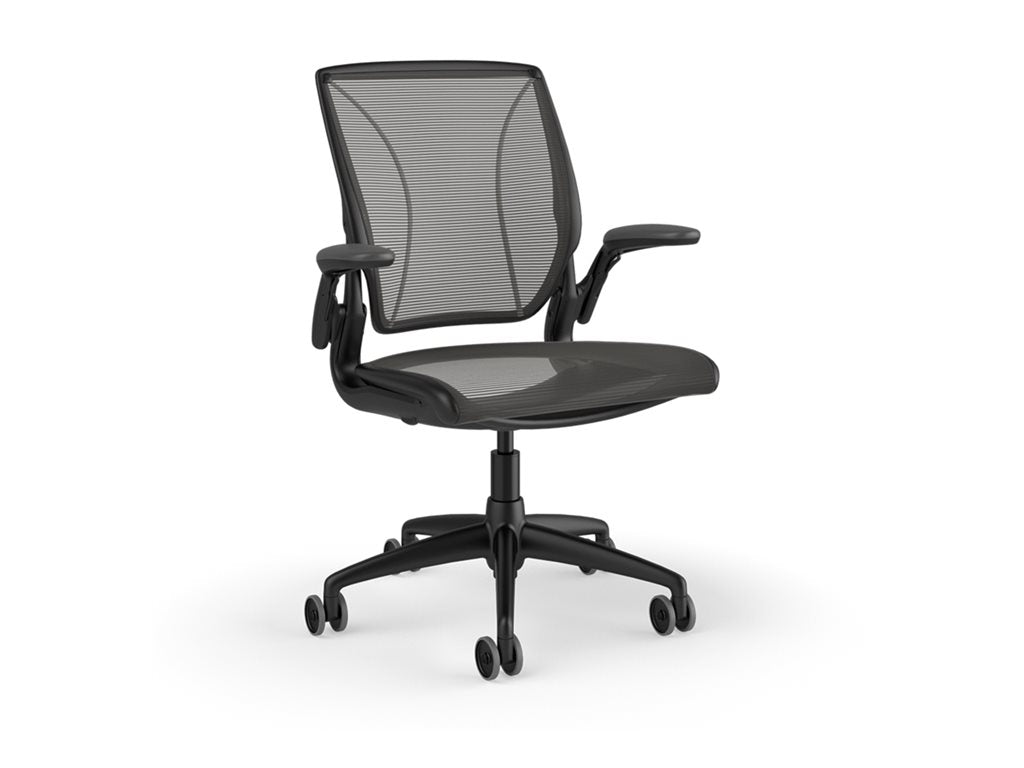 Humanscale Diffrient World - Chair - task - ergonomic - armrests - L-shaped - tilt - swivel - Pinstripe mesh - black W11BN10N10SHNSC