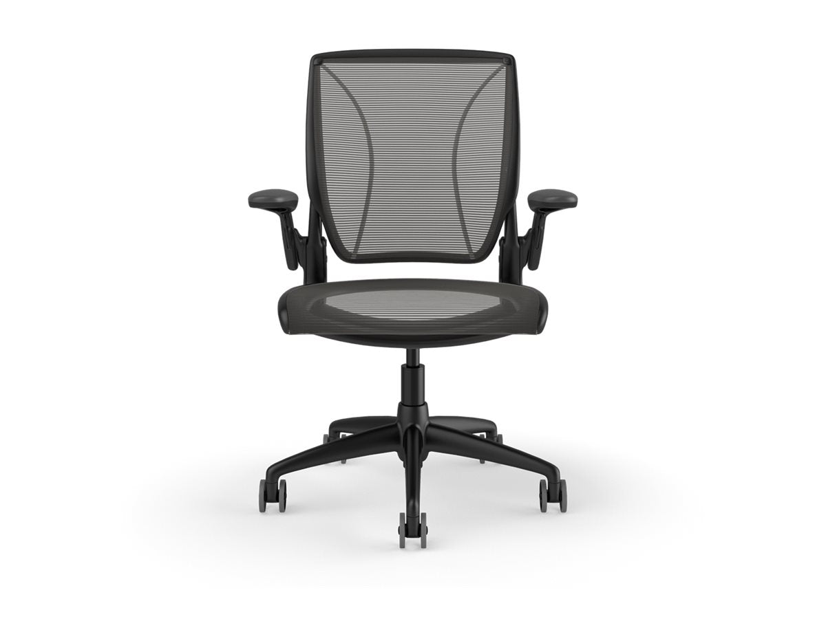 Humanscale Diffrient World - Chair - task - ergonomic - armrests - L-shaped - tilt - swivel - Pinstripe mesh - black W11BN10N10SHNSC