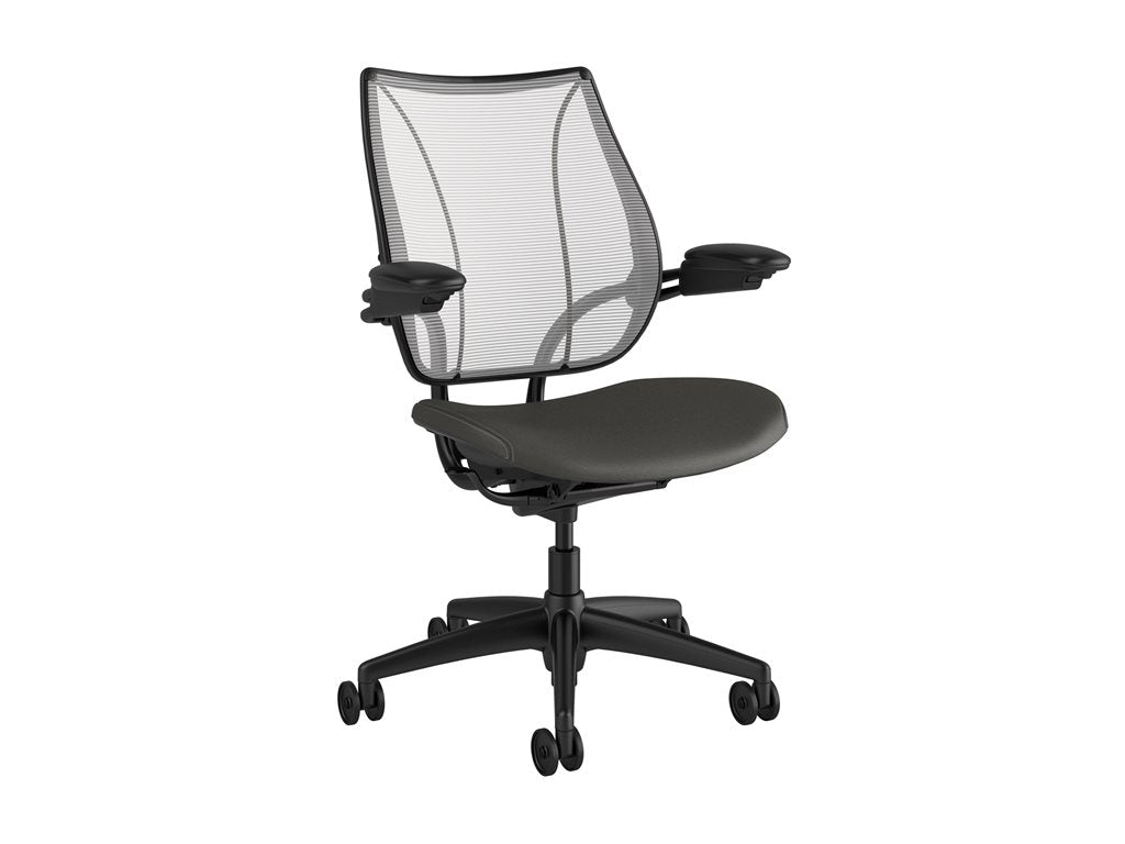 Humanscale Liberty - Chair - task - ergonomic - armrests - tilt - swivel - ticino (chrome-free leather) - white (back), charcoal/light L113BN01TL12YFSSNSC