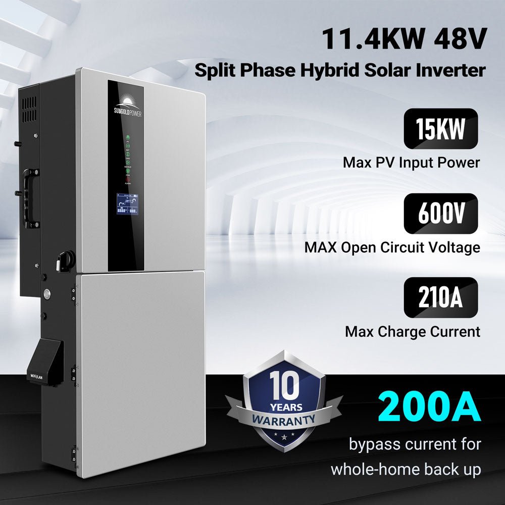 Hybrid Solar Kit 11.4KW 48V Split Phase 20.48KWH/51.2KWH Lithium Battery 450 Watt Solar Panel SGH-11N2E/ SGH-11N5E