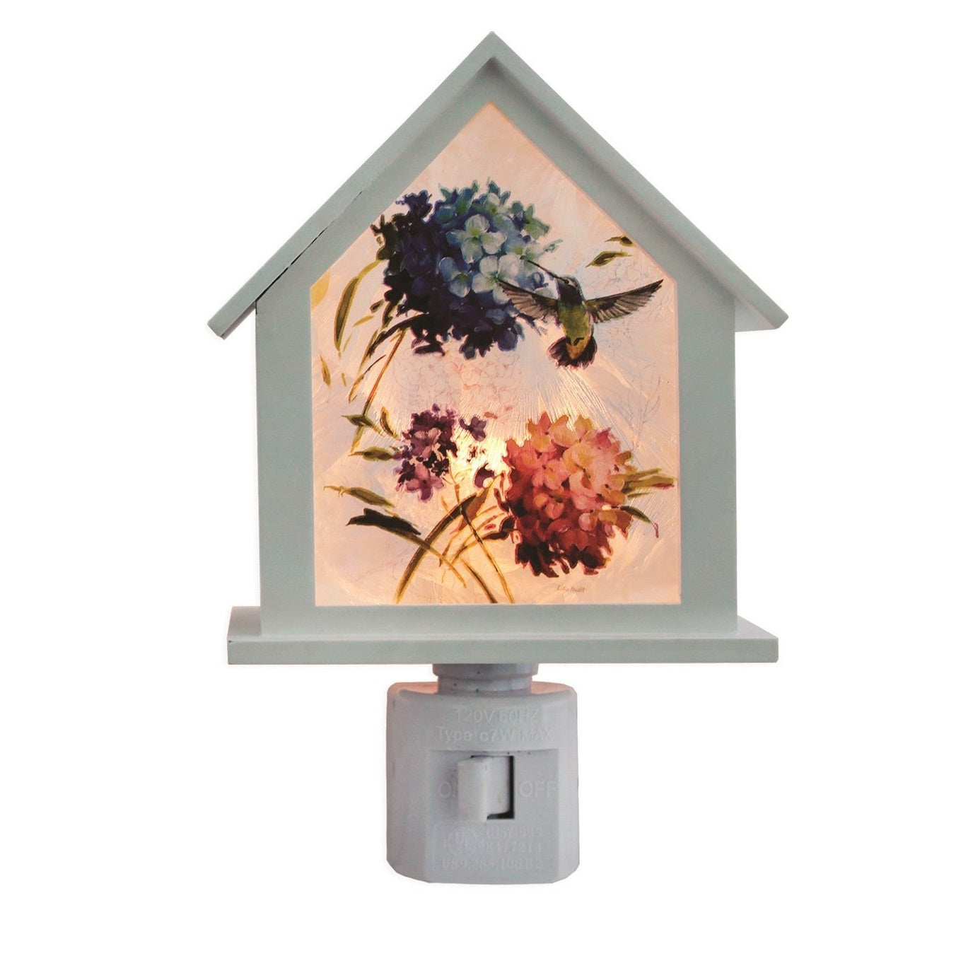Hydrangea and Hummingbird Birdhouse Night Light - Blue