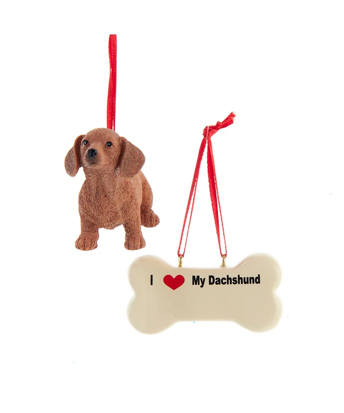 I love My Red Dachshund With Dog Bone Ornaments
