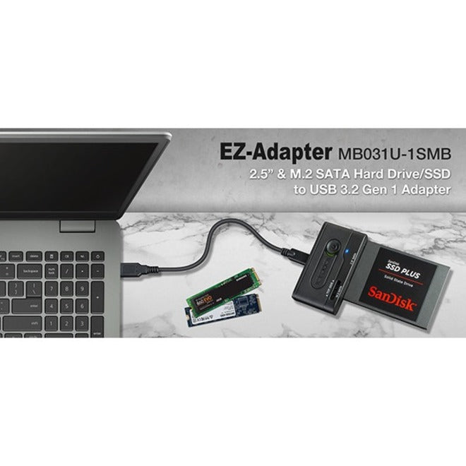 Icy Dock EZ-Adapter MB031U-1SMB Drive Enclosure SATA, M.2 - USB 3.2 (Gen 1) Type C Host Interface External - Black