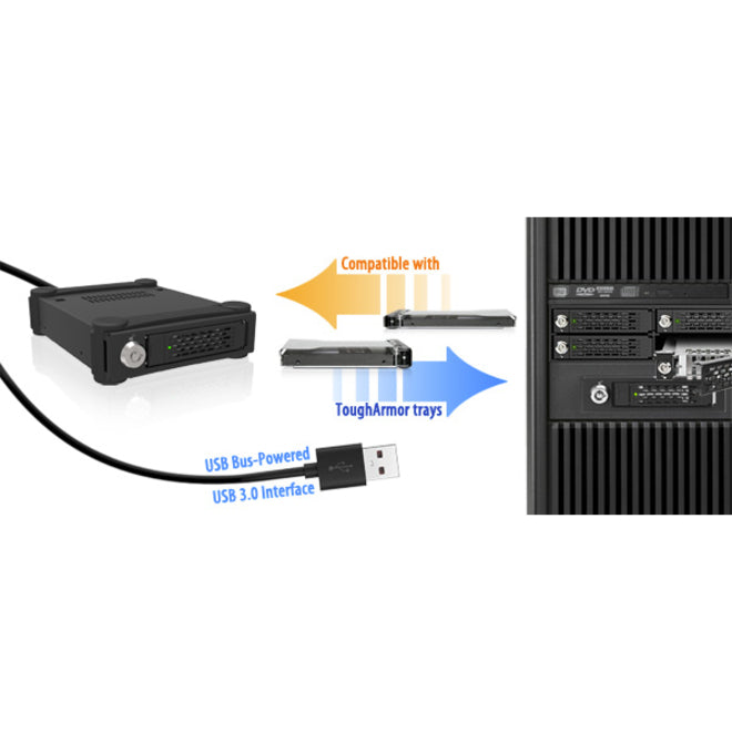 Icy Dock ToughArmor MB996SK-6SB Drive Enclosure for 5.25 - Serial ATA/600 Host Interface Internal - Black"