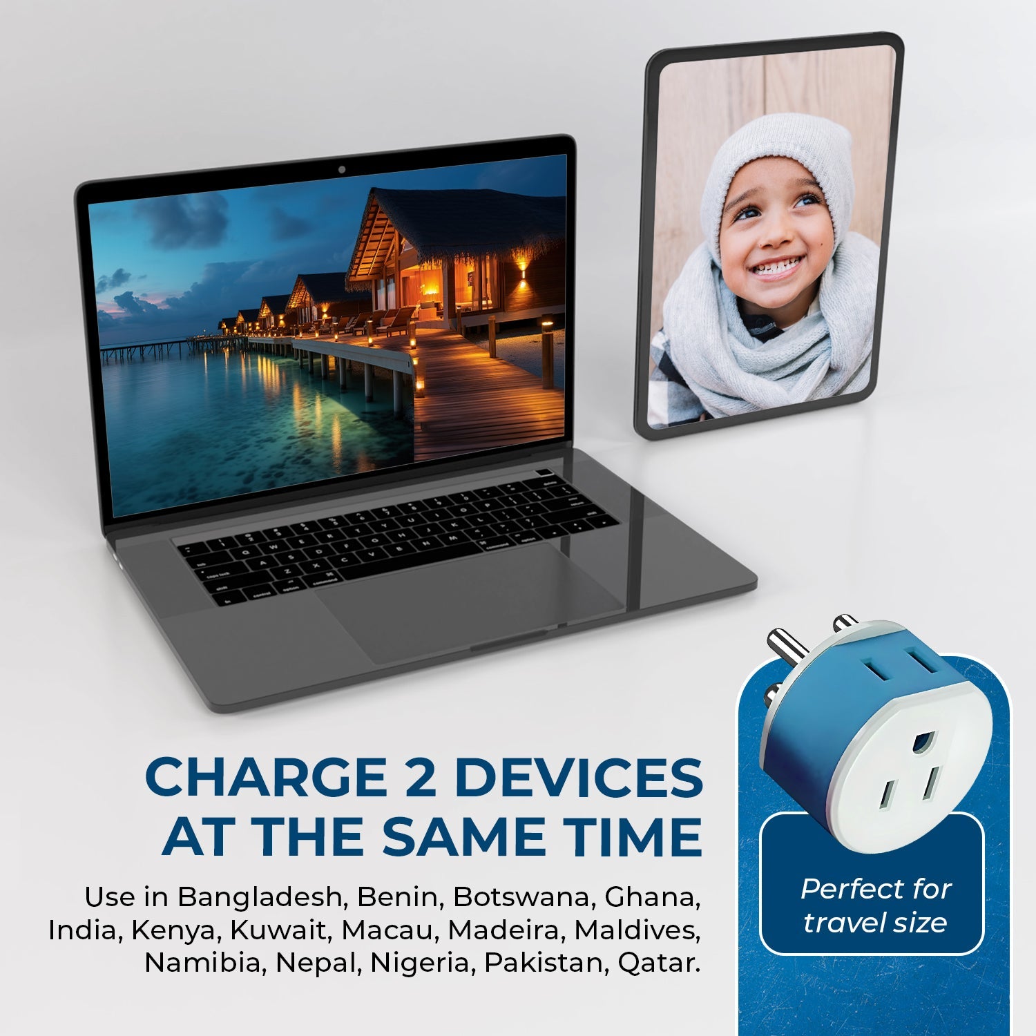 India, Nepal Travel Adapter - 2 in 1 - Type D - Compact Design (US-10)