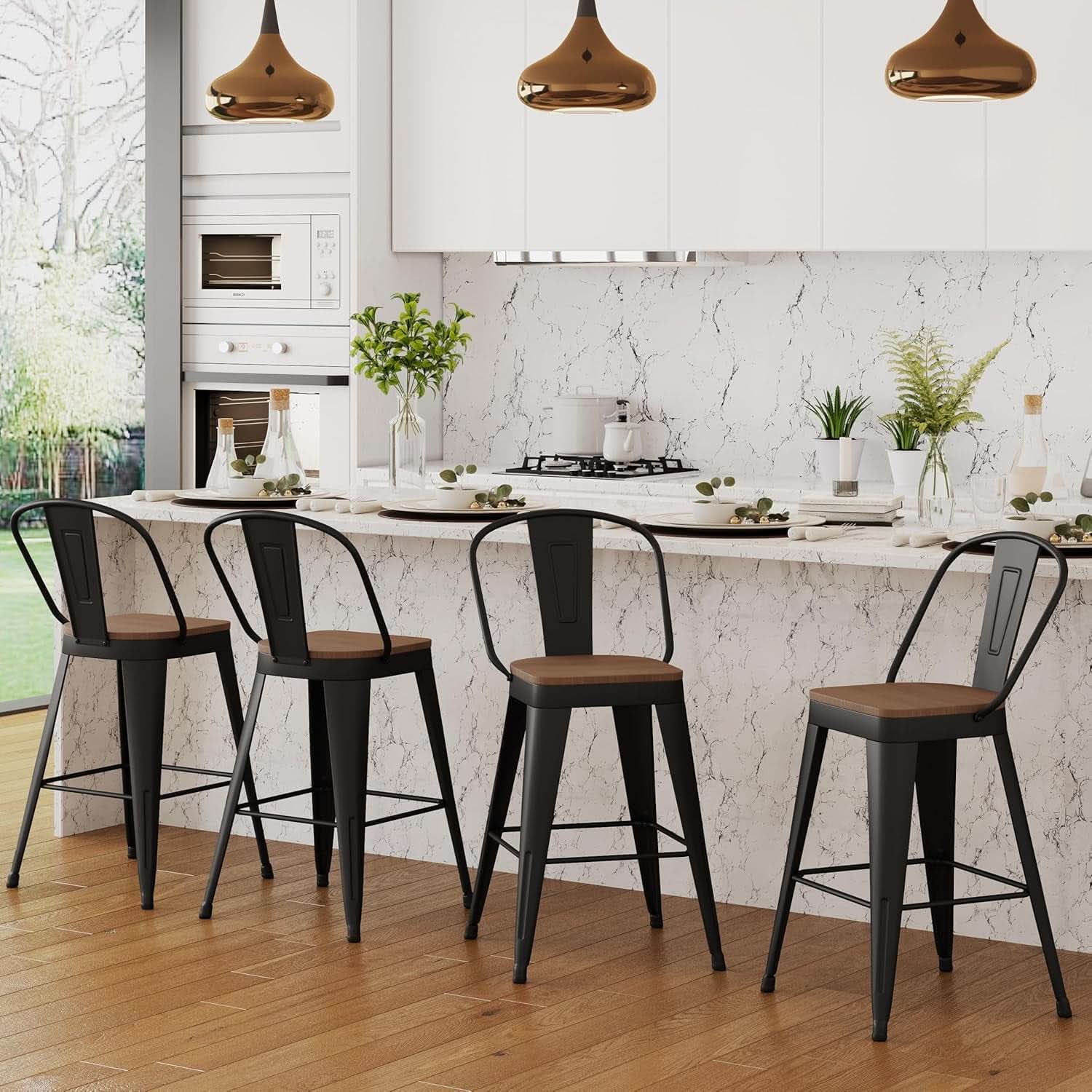 Industrial 24 Inch Bar Stools Set of Four