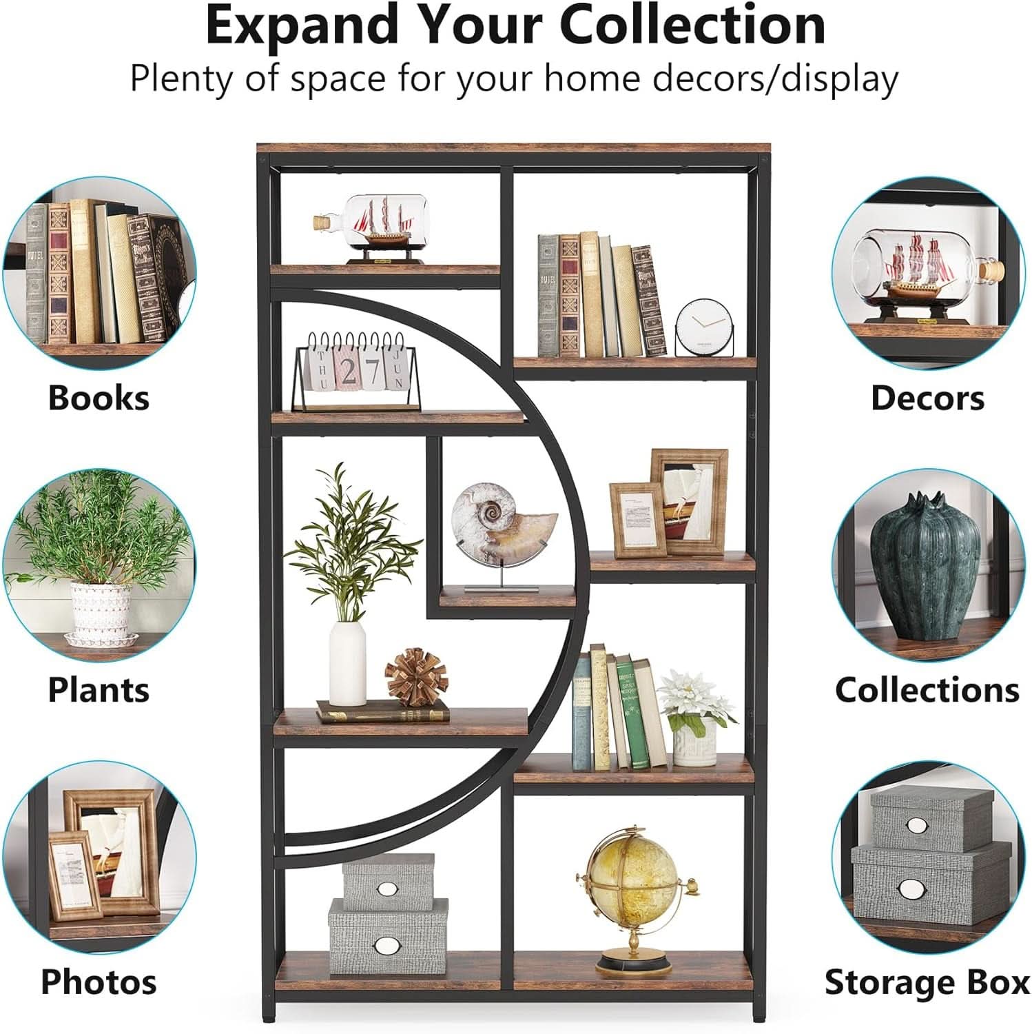 Industrial Black 5 Tier Etagere Bookcase For Living Room