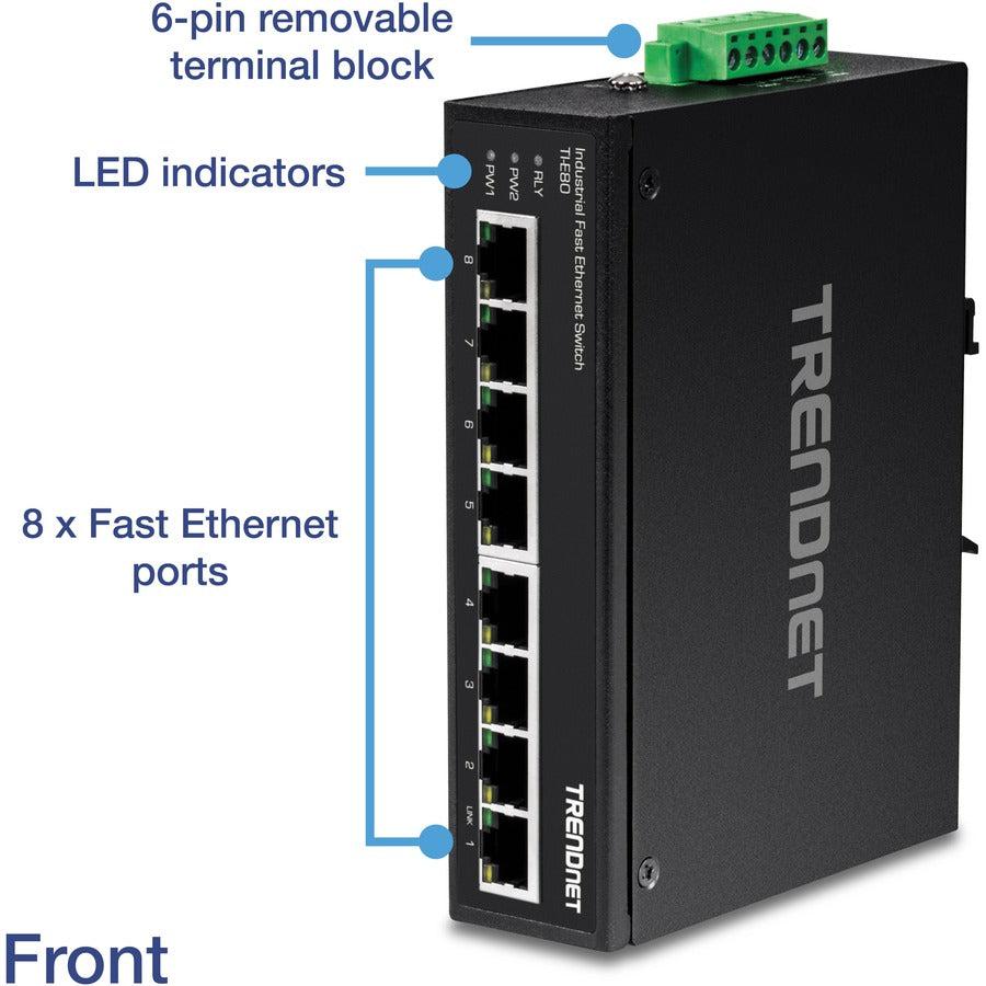 Industrial Ethernet Switch DIN-Rail - 8-Port Fast Ethernet | TRENDnet TI-E80