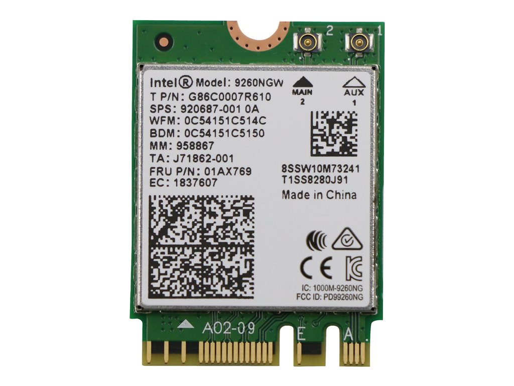 Intel 9260NGW - Network adapter - M.2 Card - Bluetooth, 802.11 - FRU - for IdeaCentre AIO 3 22IMB05; ThinkCentre M70;