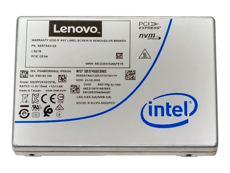 Intel P5500 Entry - SSD - 3.84 TB - hot-swap - 2.5 - U.2 PCIe 4.0 x4 (NVMe) - for ThinkAgile HX3331 Certified Node; MX3330-F 4XB7A17146
