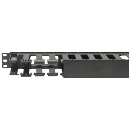 Intellinet 19" Cable Management Panel, 19" Rackmount Cable Manager, 1U, with Cover, Black