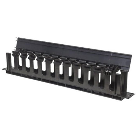 Intellinet 19" Cable Management Panel, 19" Rackmount Cable Manager, 1U, with Cover, Black