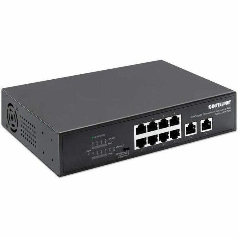 Intellinet 8-Port Gigabit Ethernet PoE+ Switch with 2 RJ45 Gigabit Uplink Ports - 10