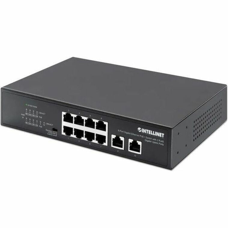 Intellinet 8-Port Gigabit Ethernet PoE+ Switch with 2 RJ45 Gigabit Uplink Ports - 10