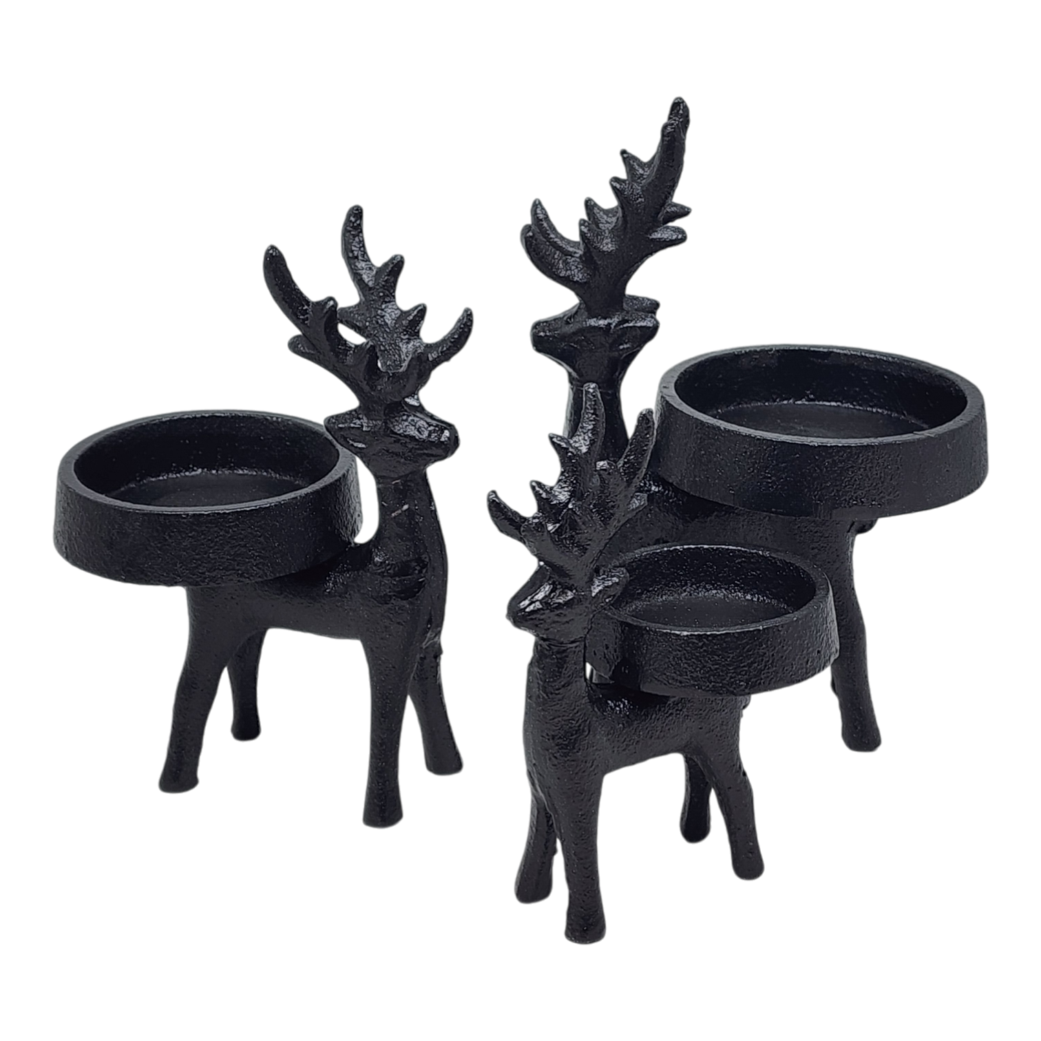 Iron Matte Black Reindeer Candle Holder 3 Piece Set