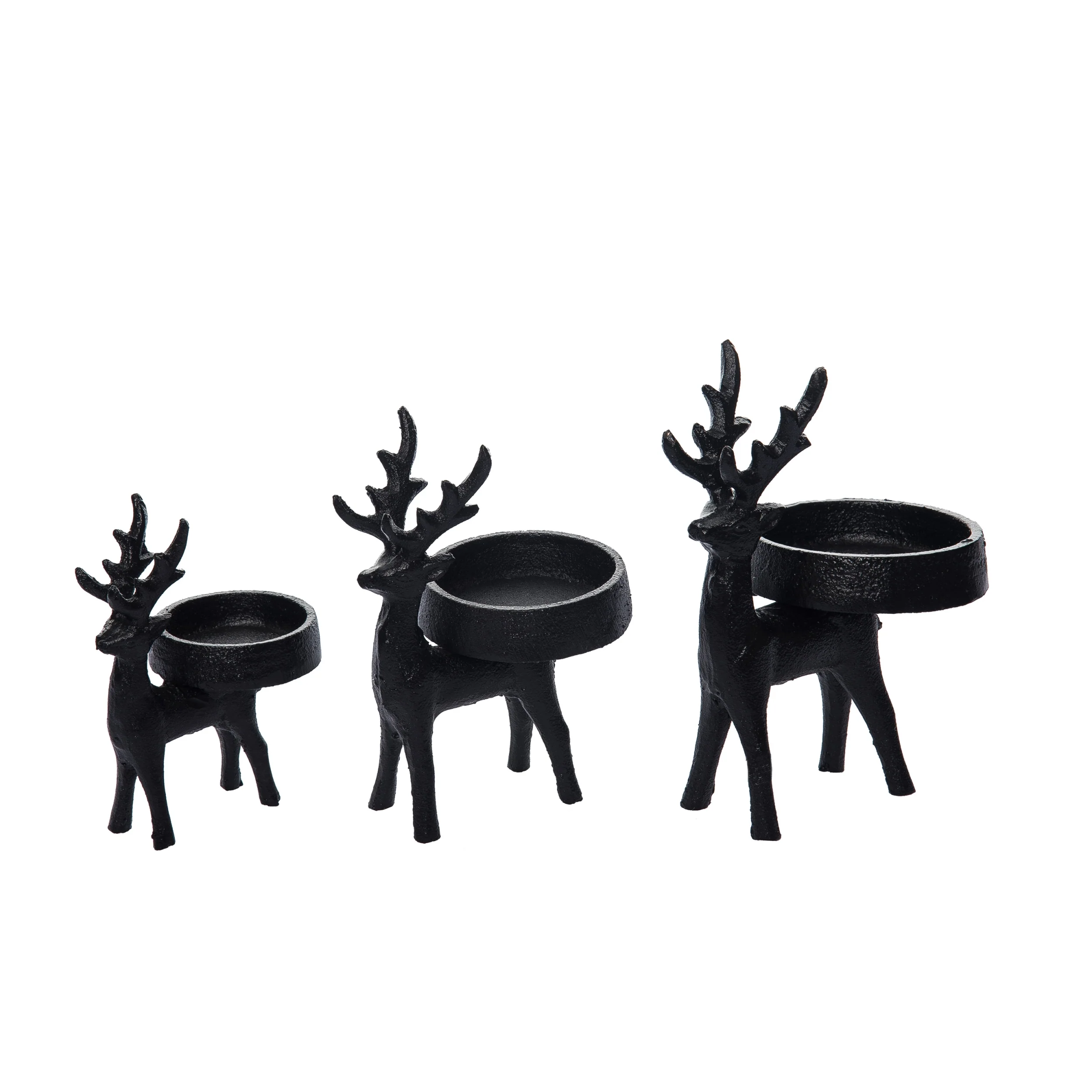 Iron Matte Black Reindeer Candle Holder 3 Piece Set