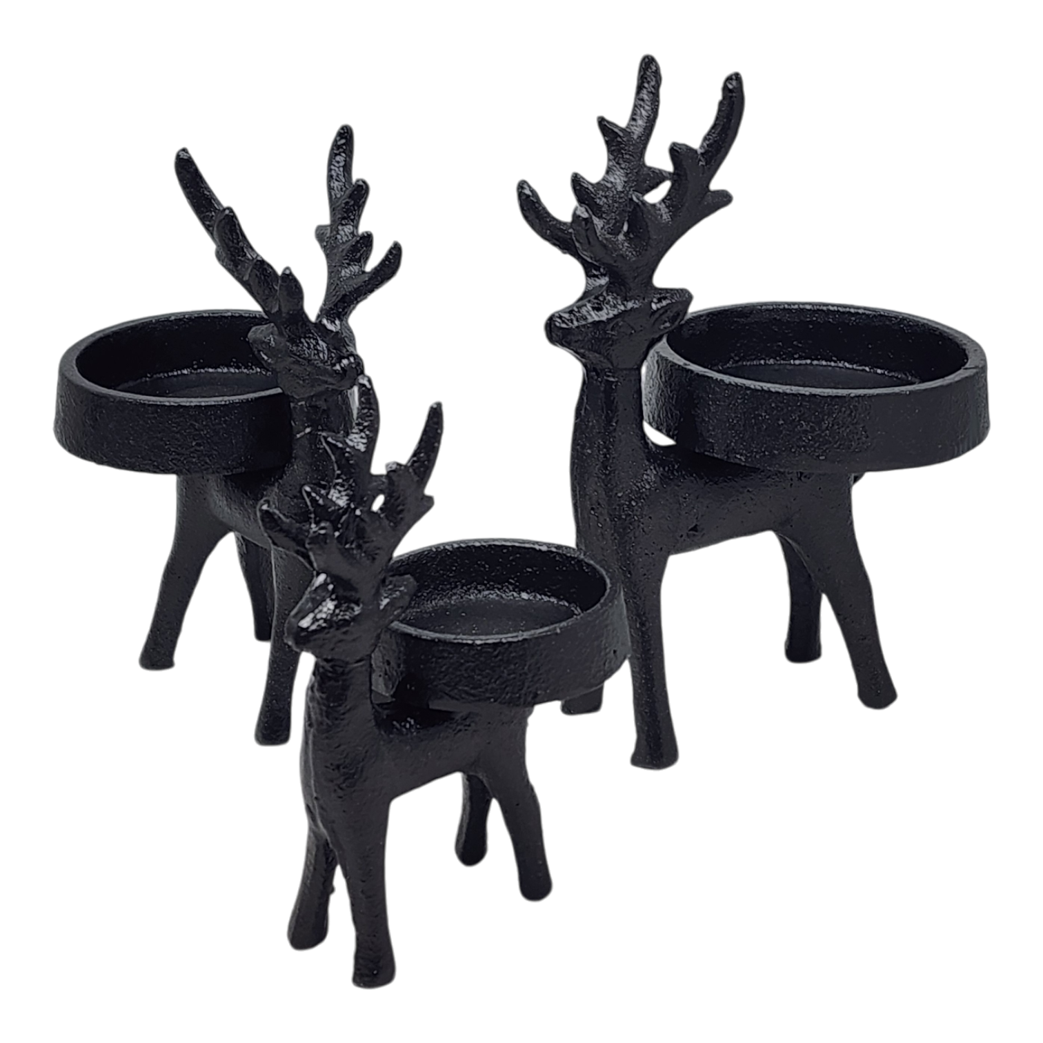 Iron Matte Black Reindeer Candle Holder 3 Piece Set